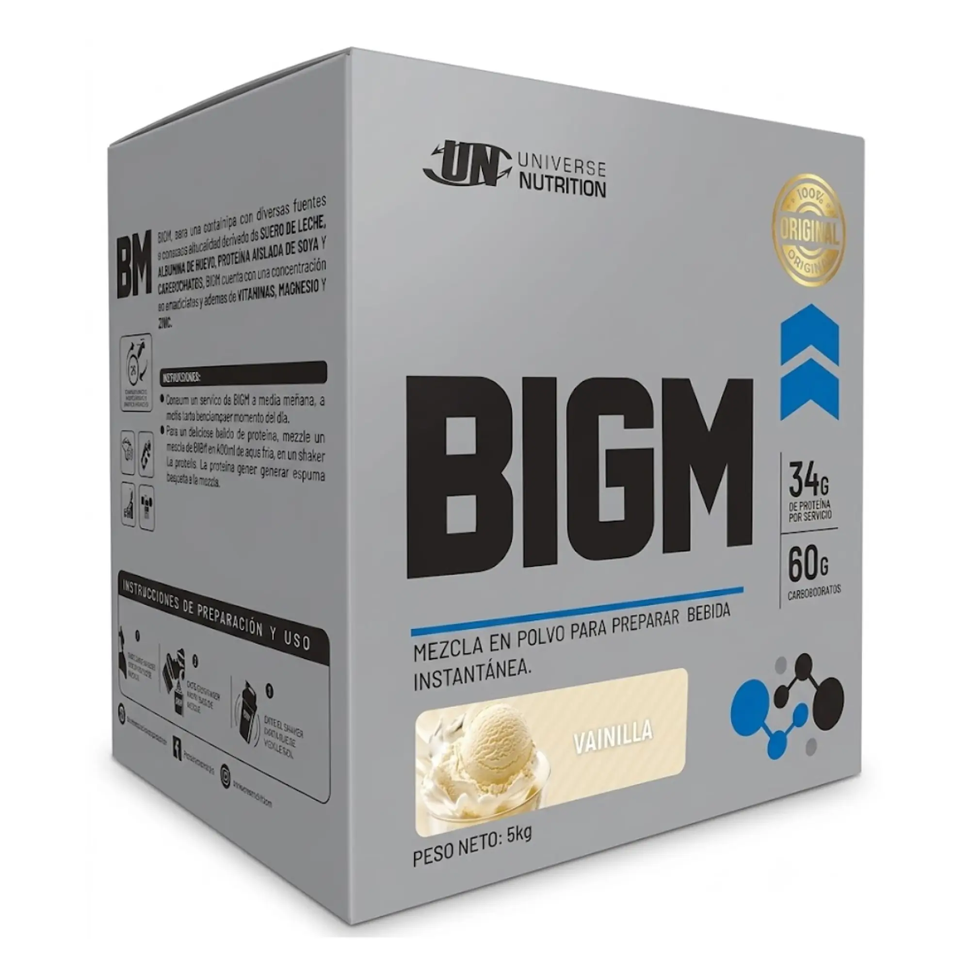 GANADOR DE MASA MUSCULAR CON PROTEINA BIGM UN Caja 10 sachets  3