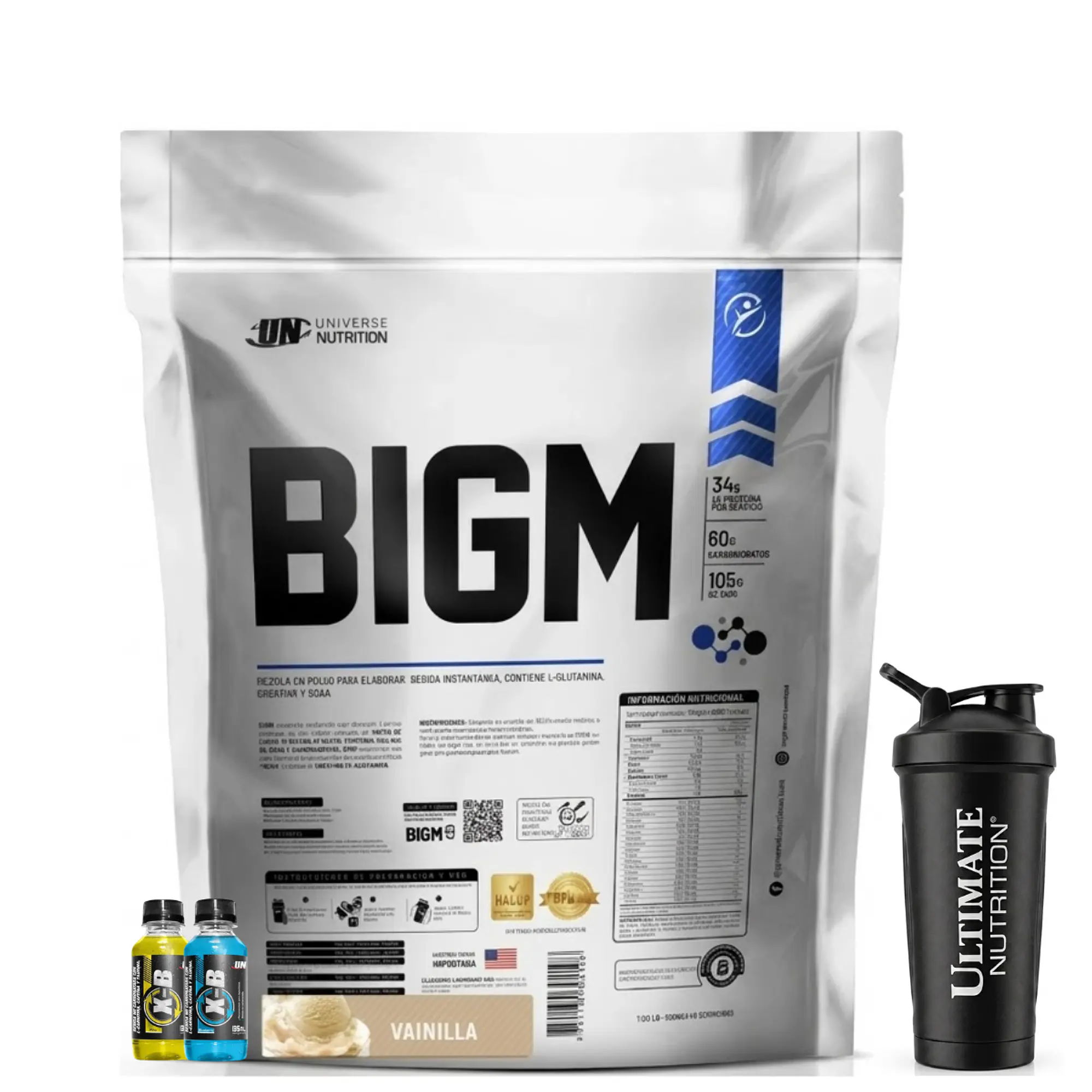 GANADOR DE MASA MUSCULAR CON PROTEINA BIGM UN 5 Kg VAINILLA + REGALOS 1