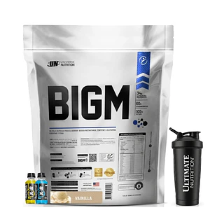 GANADOR DE MASA MUSCULAR CON PROTEINA BIGM UN 5 Kg VAINILLA + REGALOS