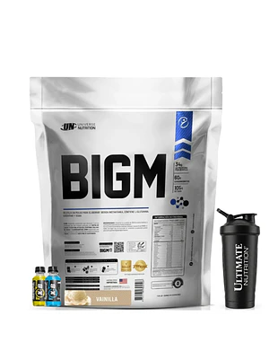 GANADOR DE MASA MUSCULAR CON PROTEINA BIGM UN 5 Kg VAINILLA + REGALOS