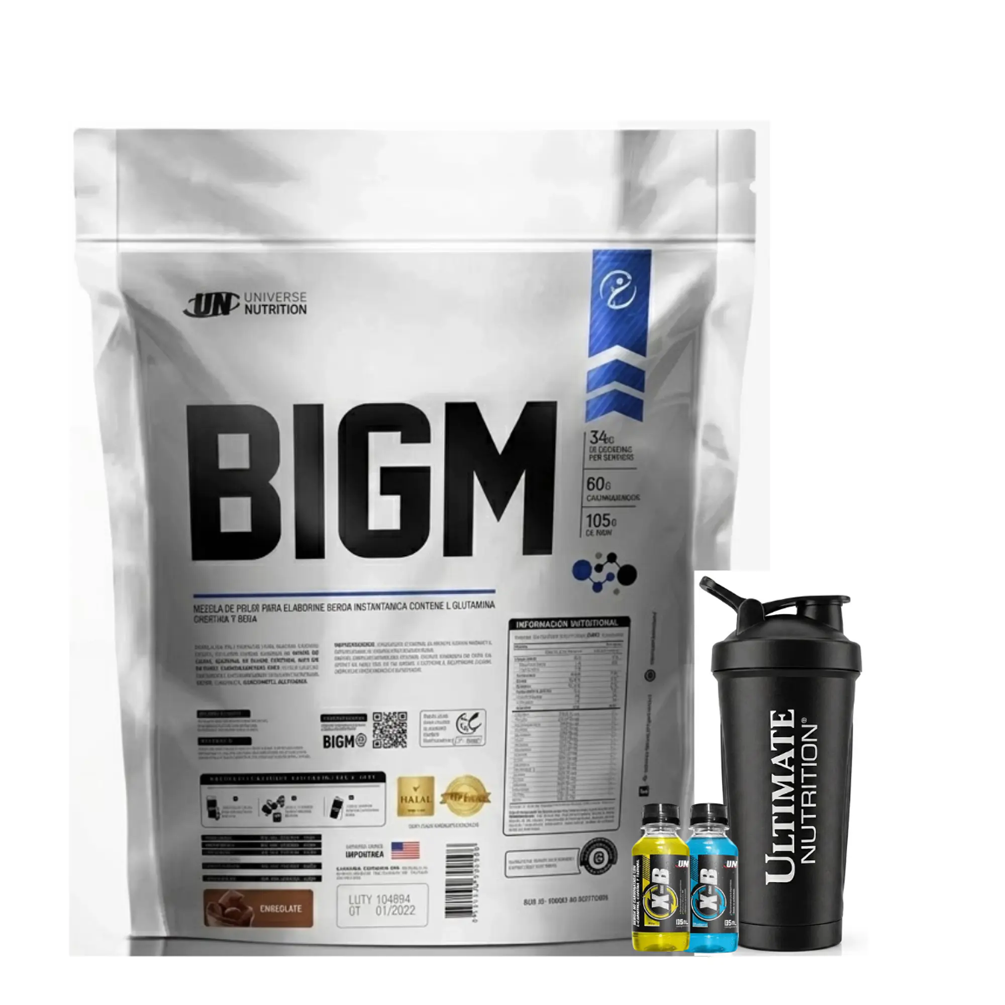 GANADOR DE MASA MUSCULAR CON PROTEINA BIGM UN 5 Kg CHOCOLATE + REGALOS 1