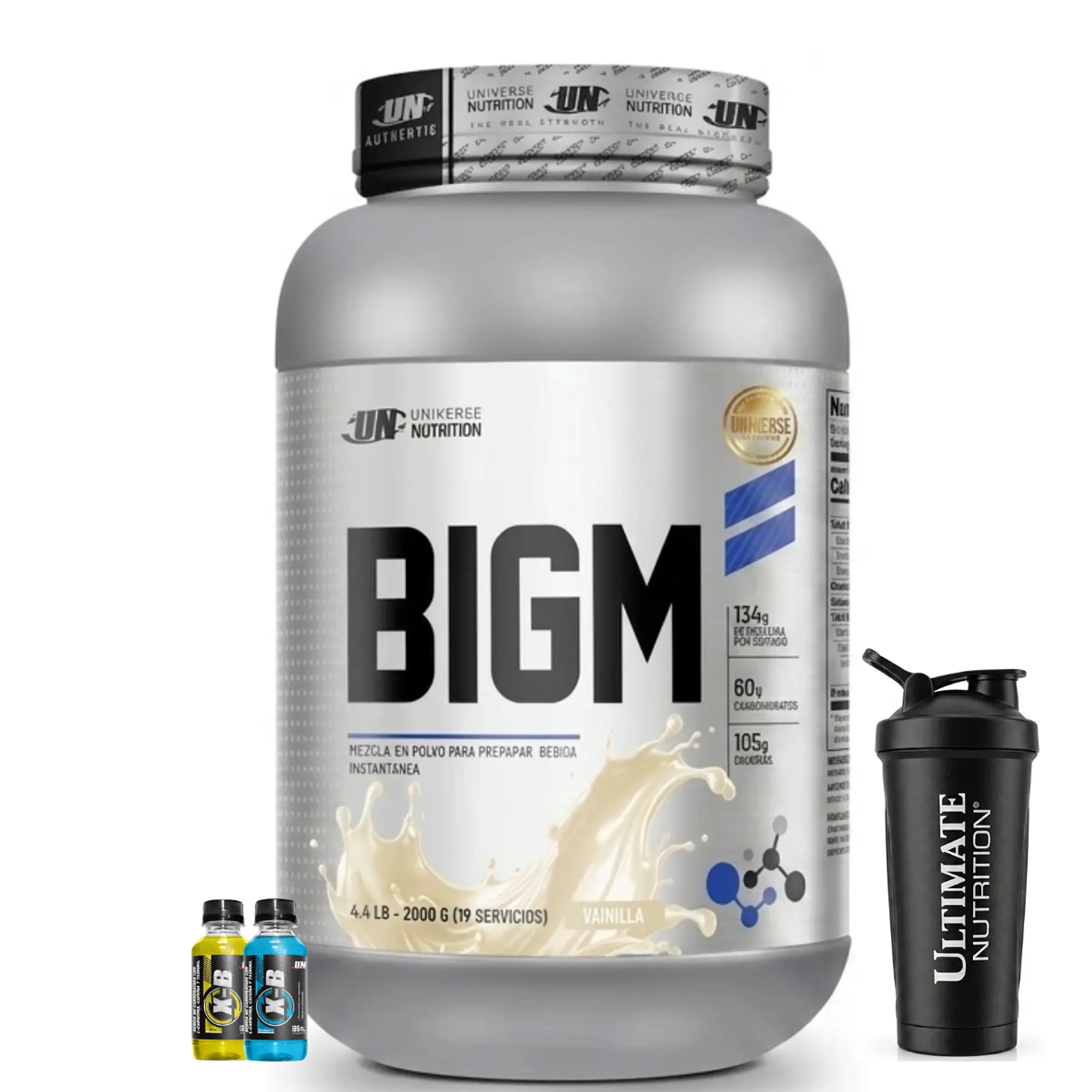 GANADOR DE MASA MUSCULAR CON PROTEINA BIGM UN 2 Kg pote VAINILLA + REGALOS 1