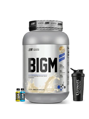 GANADOR DE MASA MUSCULAR CON PROTEINA BIGM UN 2 Kg pote VAINILLA + REGALOS
