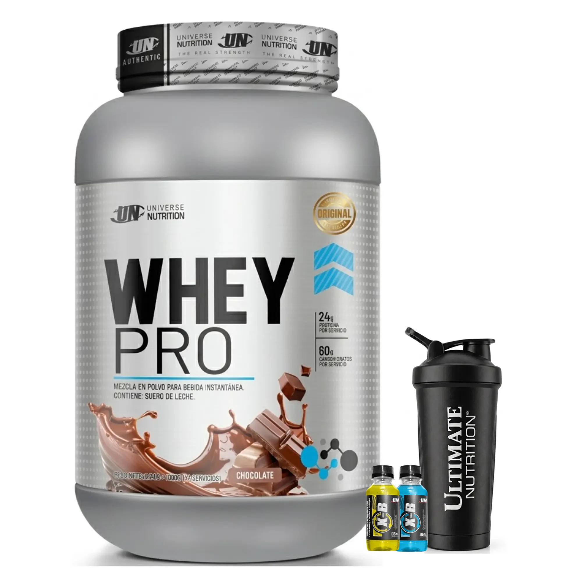 PROTEINA CON AUMENTO DE MASA MUSCULAR WHEY PRO UN 1100g CHOCOLATE + REGALOS 1