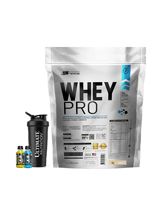 PROTEINA CON AUMENTO DE MASA MUSCULAR WHEY PRO UN 3 Kg SHAKER XB COOKIES + REGALOS