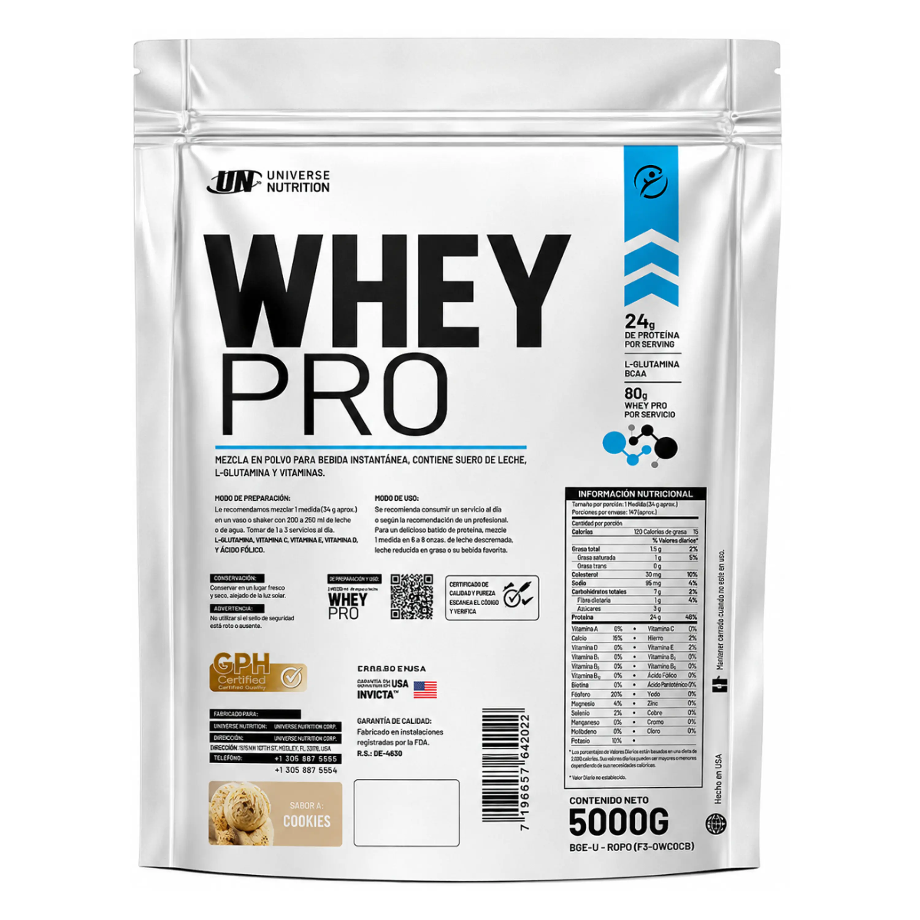 PROTEINA CON AUMENTO DE MASA MUSCULAR WHEY PRO UN 5 Kg 2