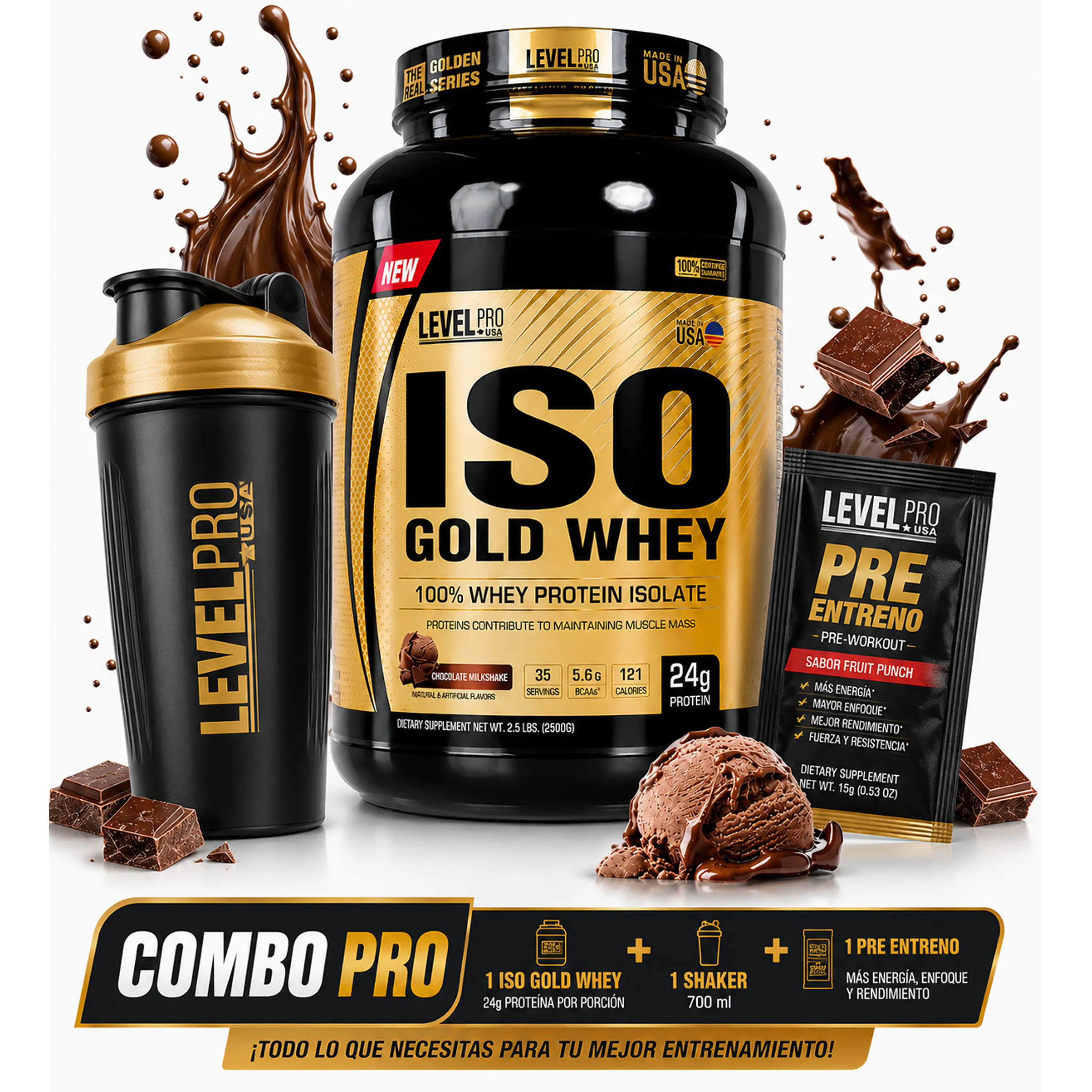  PROTEINA ISO GOLD WHEY 1100 g LEVEL PRO  1