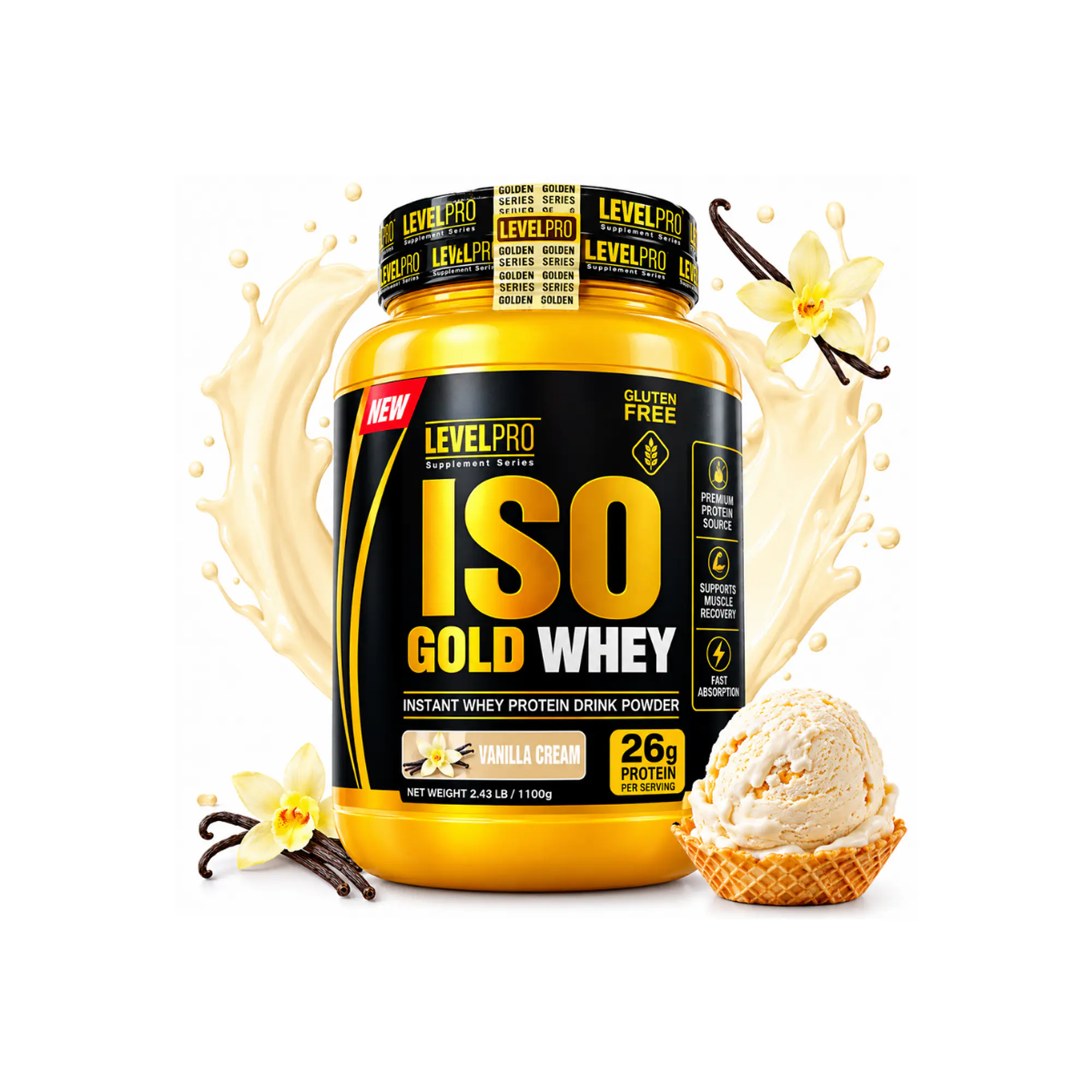 LEVEL PRO ISO GOLD WHEY x 2.43 lb (1100 g) POTE - VAINILLA 1
