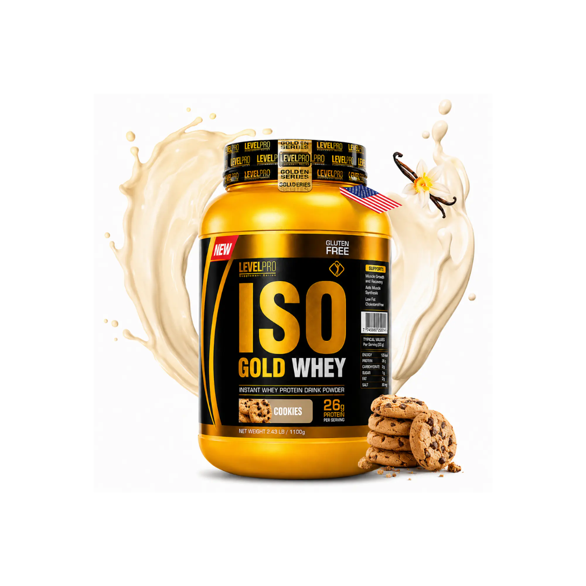 LEVEL PRO ISO GOLD WHEY x 2.43 lb (1100 g) POTE - COOKIES 1