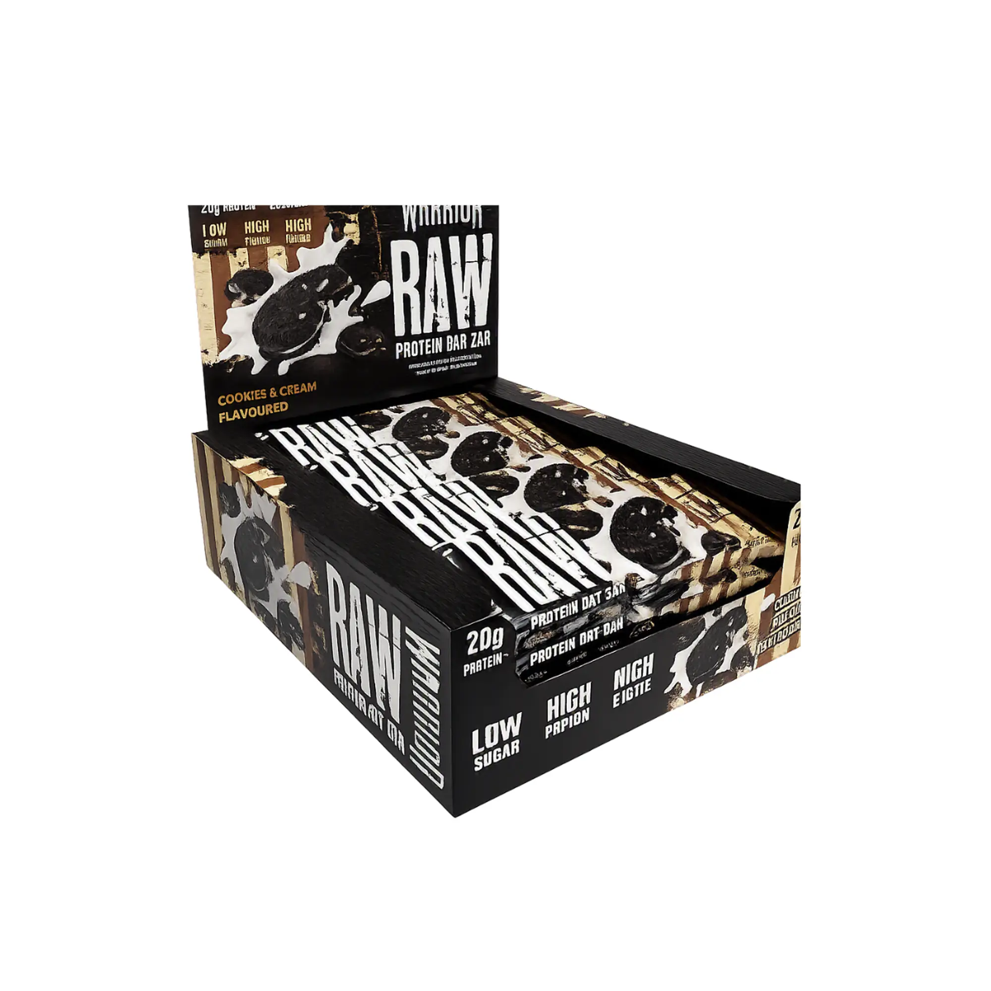WARRIOR RAW  PROTEINA EN BARRA EN 20g- caja x 12u x 75g(900)- COOKIES CREAM FAVOURED 1