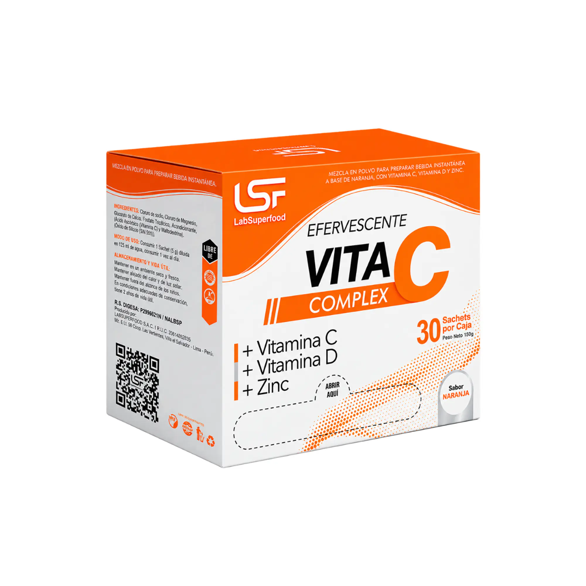 LABSUPERFOOD  EFERVESCENTE VITA C COMPLEX - 30 SACHET x CAJA  150g 1