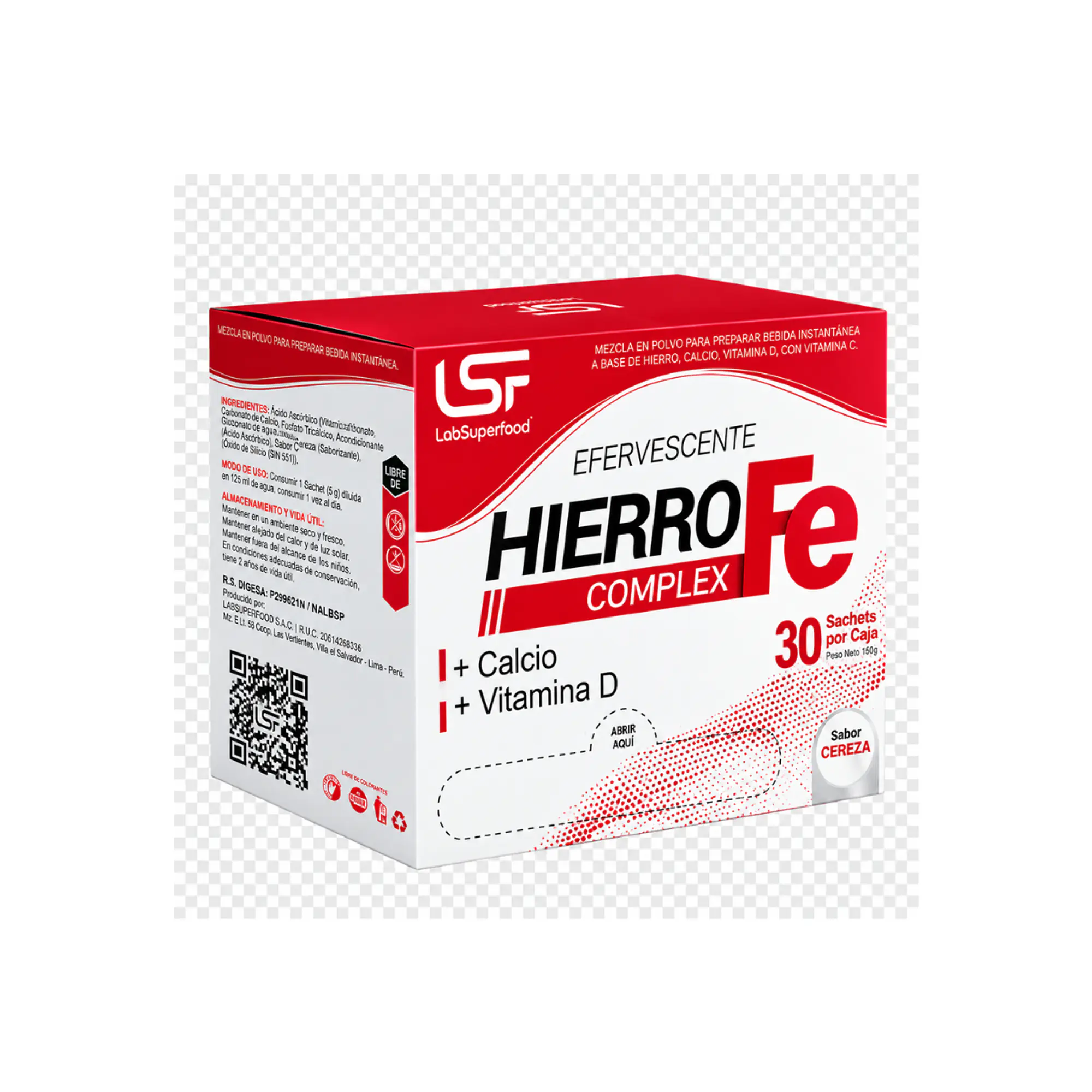 LABSUPERFOOD  EFERVESCENTE HIERRO FE COMPLEX - 30 SACHET x CAJA  150g 1