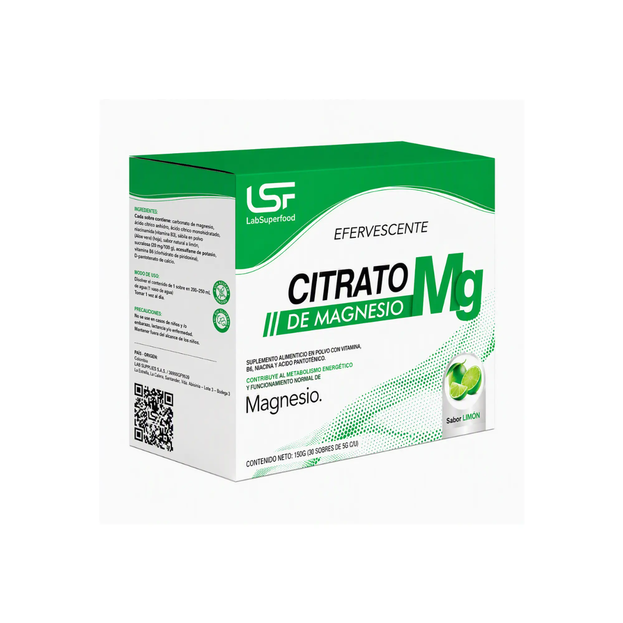 LABSUPERFOOD  EFERVESCENTE  CITRATO DE MAGNECIO MG ( SABOR A LIMON)- 30 SACHET x CAJA  150g 1