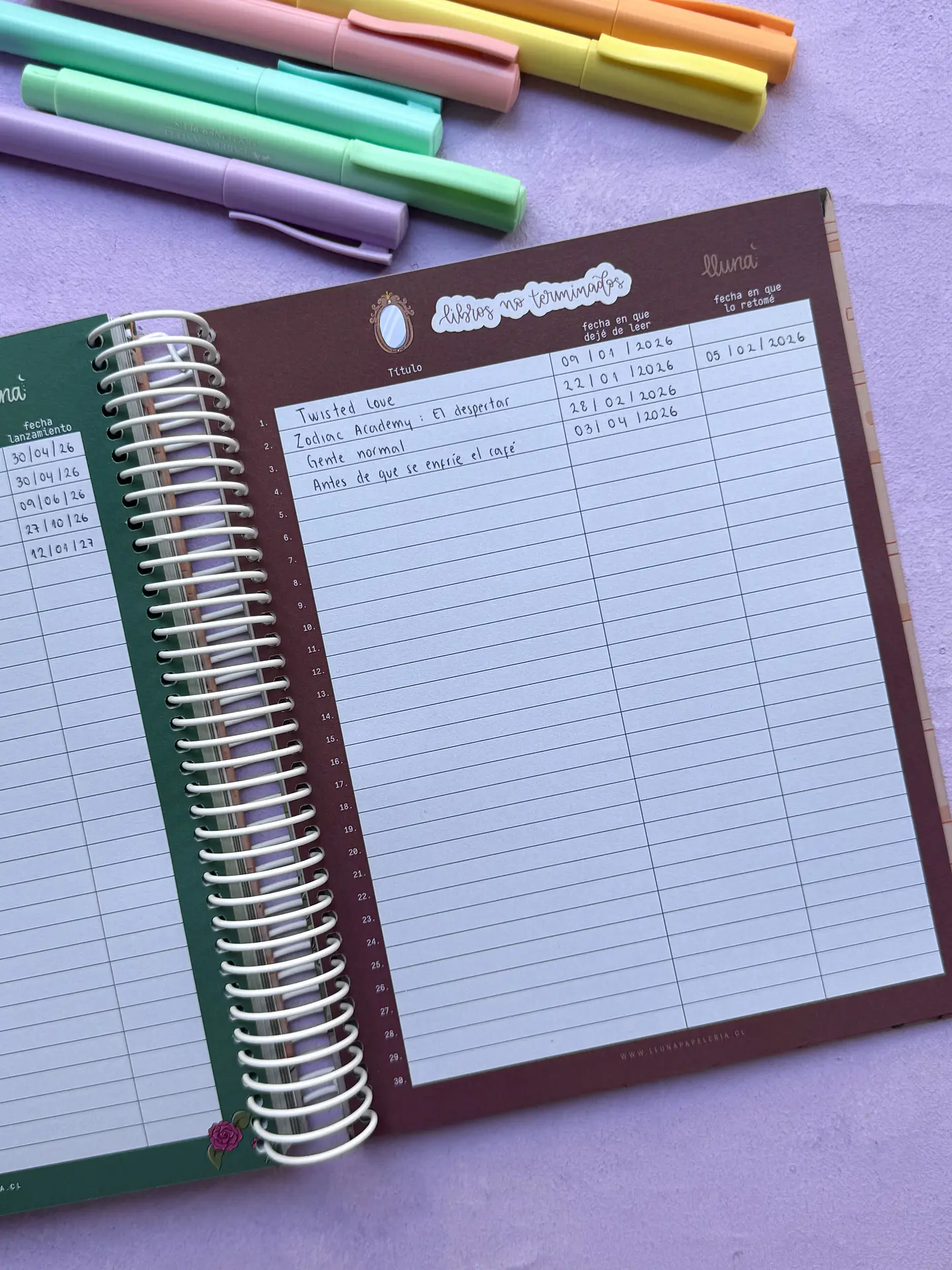 Reading Planner - PREVENTA con despacho el 05/05 19