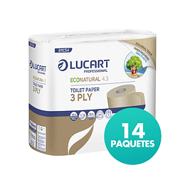 Papel Higiénico Econatural Zero Plastic triple hoja 1 Manga de 14 Paquetes de 4 Rollos de 30 MT C/U.