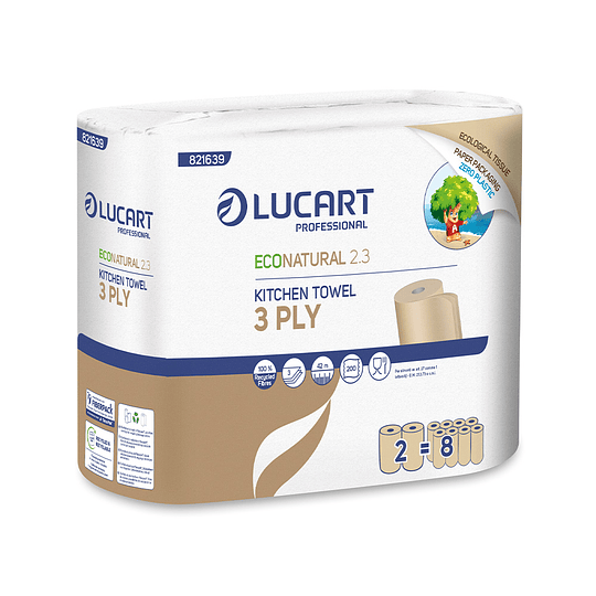 Toallas de Cocina Lucart Econatural 2.3  Triple Hoja  1 Paquete de 2 Rollos de 42 MT C/U