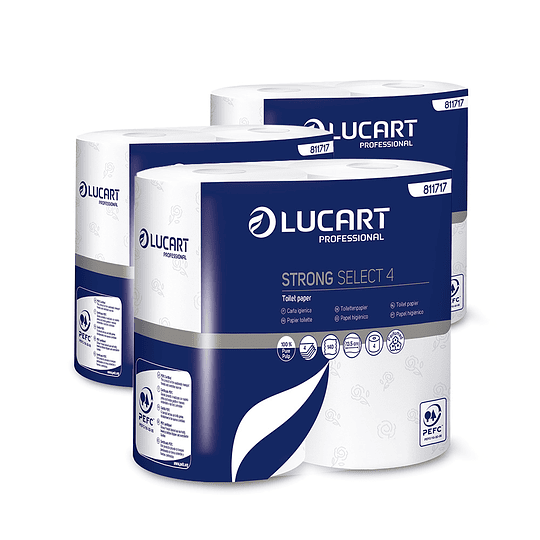 Papel Higiénico Lucart Strong Select 4 Extra Soft  4 hojas Premium Bolsa de 3 Paquetes X 4 Rollos C/U.