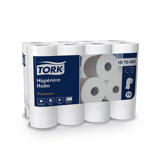 Papel Higiénico en Rollo Tork Premium Doble Hoja en Bolsa de 1 Paquete de 24 Rollos de 20 Mts.