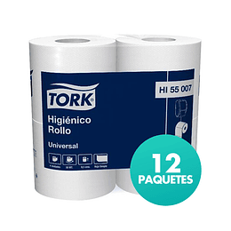 Papel Higiénico Rollo H/S Tork Universal en Bolsa de 12 Paquetes de 4 Rollos de 50 MTS.
