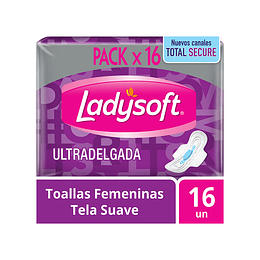 Toallas Femeninas Ladysoft Ultra Delgada Tela Suave 16 Unidades