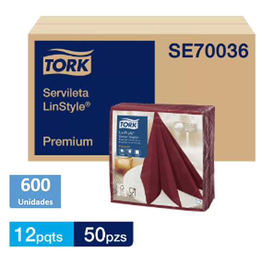 CAJA DE SERVILLETA LINSTYLE 39x39 BURDEO 12X50 TORK PREMIUM