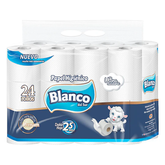 Papel Higiénico 25 Mts. X 24 Rollos Blanco Del Sur