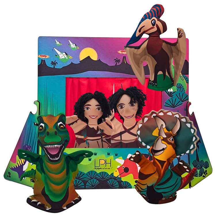 Teatro Prehistoria con Títeres de Dinosaurios y Cavernícolas 1