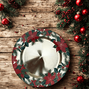 Plato base Navidad flores rojas 