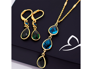 Collar y Aretes Abstractos Reina Esmeralda Color Verde - | D1 21-0093237