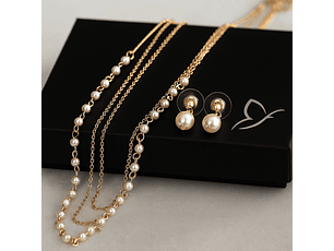 Collar y Aretes 3 en 1 Perlas Eternas Color Dorado FI | D1 21-0090964