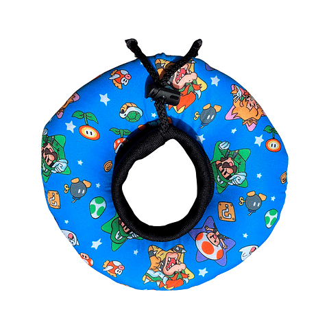 Dona Para Mascotas Color Celeste con Diseño de Mario Bross Talla XS