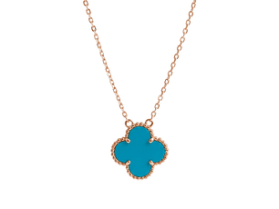 Cadena Colgante Van Cleef & Arpels de Cuarzo Celeste con Forma de Trebol