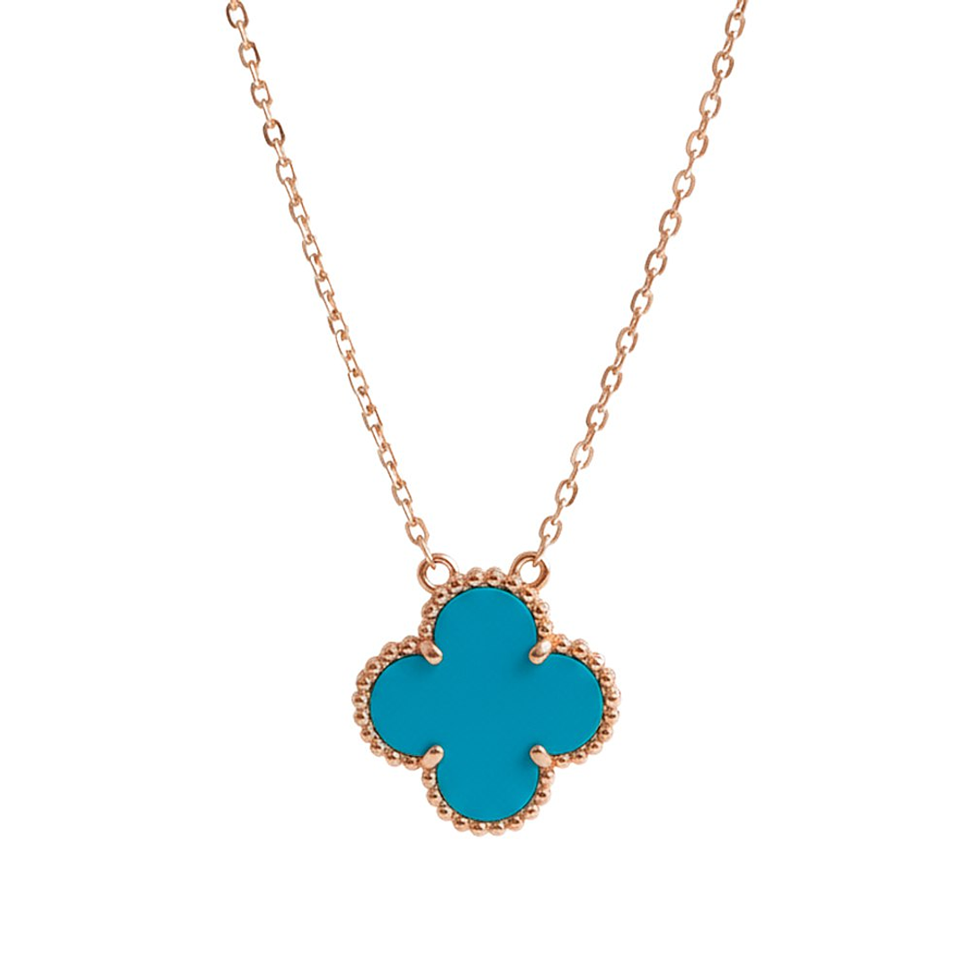 Cadena Colgante Van Cleef & Arpels de Cuarzo Celeste con Forma de Trebol 1