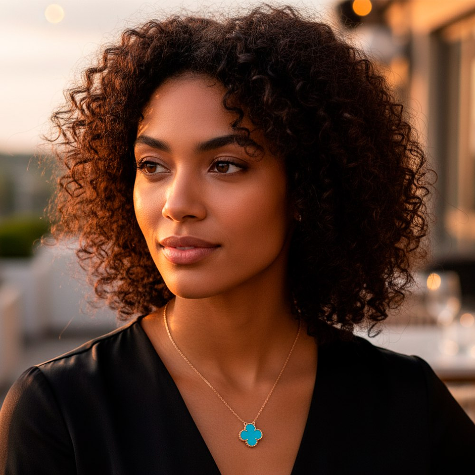 Cadena Colgante Van Cleef & Arpels de Cuarzo Celeste con Forma de Trebol 6