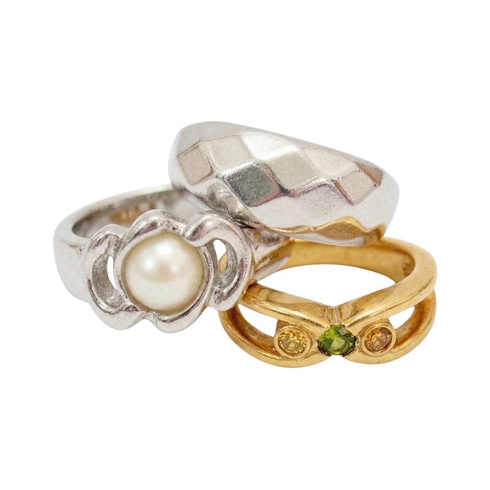 Set x3 Anillos Abstractos Trio Chic Diseño Multicolor y Moderno 4