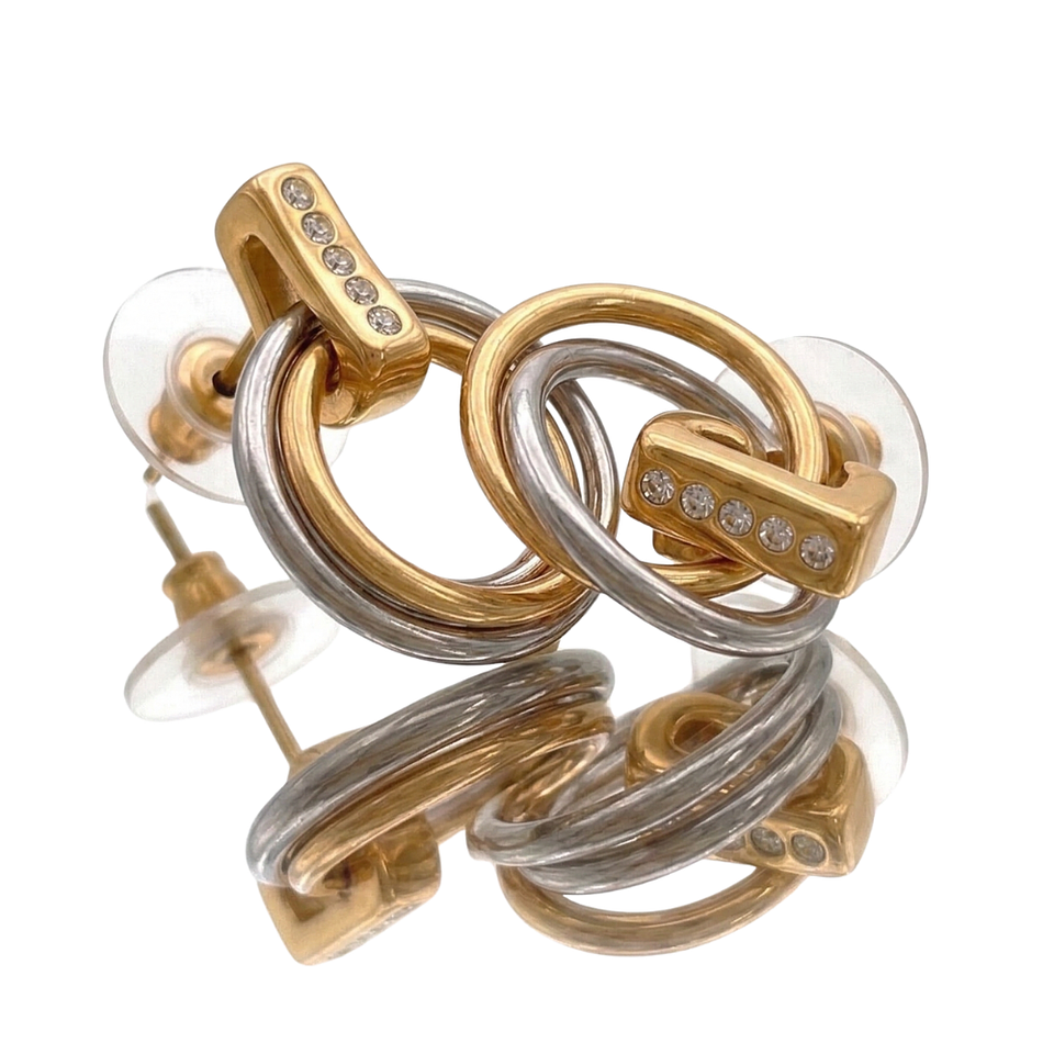 Aretes Abstractos Bicolor Dorado y Plateado Elegancia Moderna 2