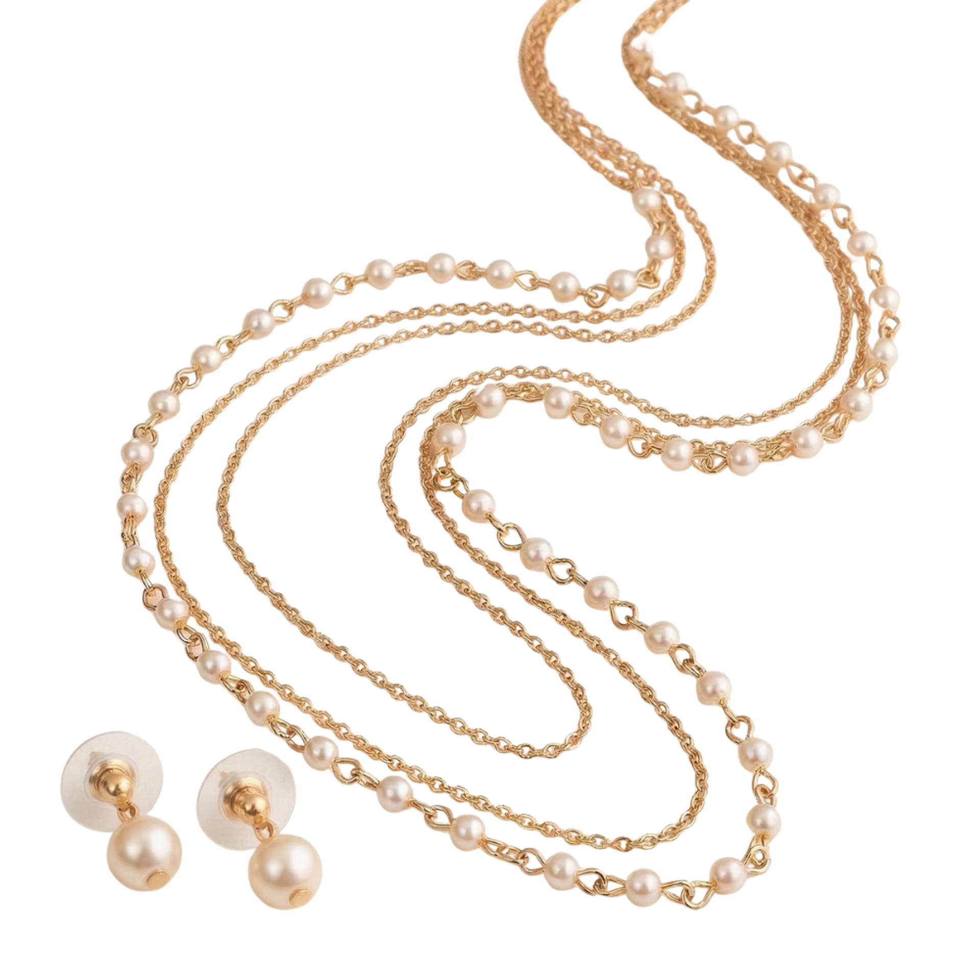 Set 3 en 1 Collar y Aretes Perla Eternas Diseño Dorado Versátil 1