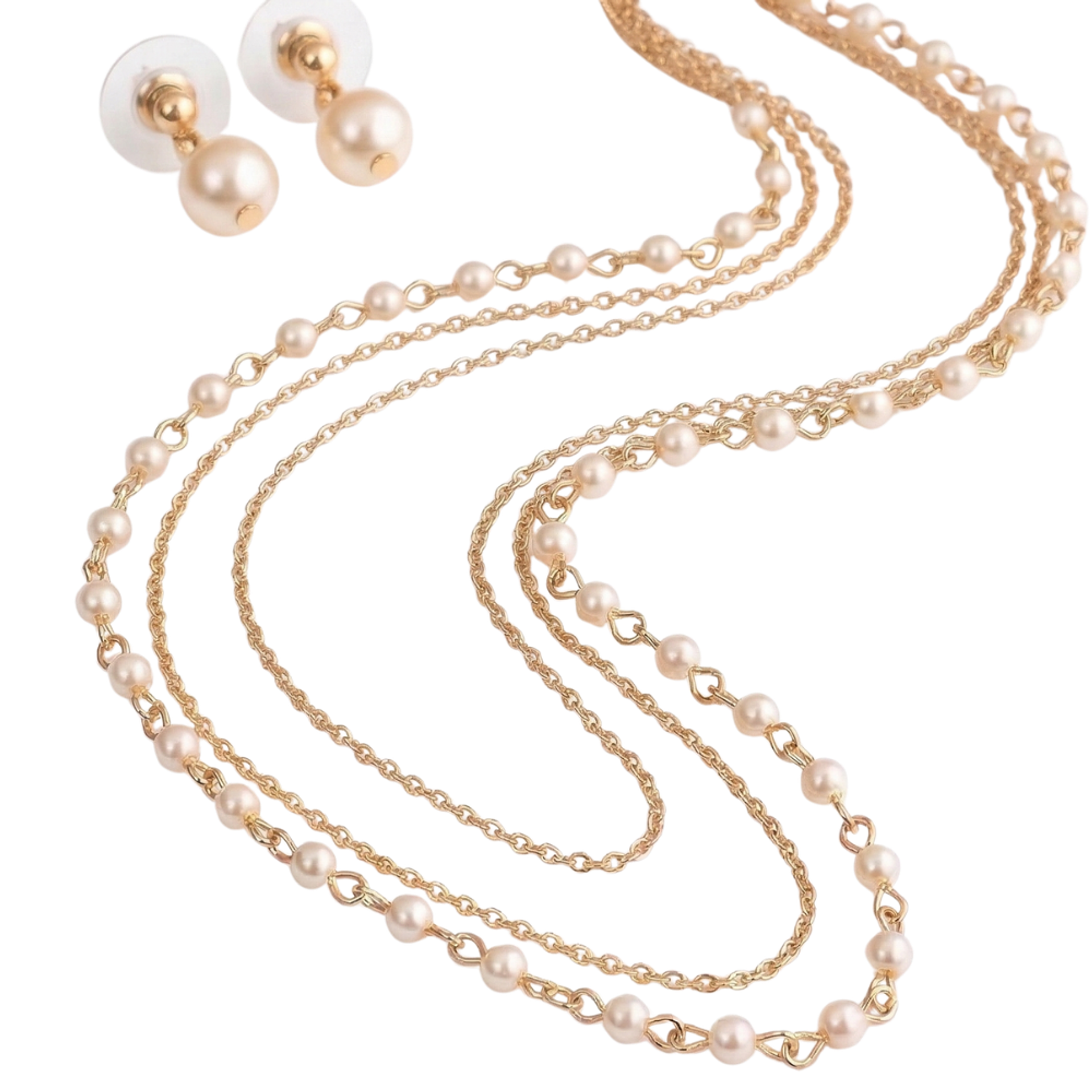 Set 3 en 1 Collar y Aretes Perla Eternas Diseño Dorado Versátil 2