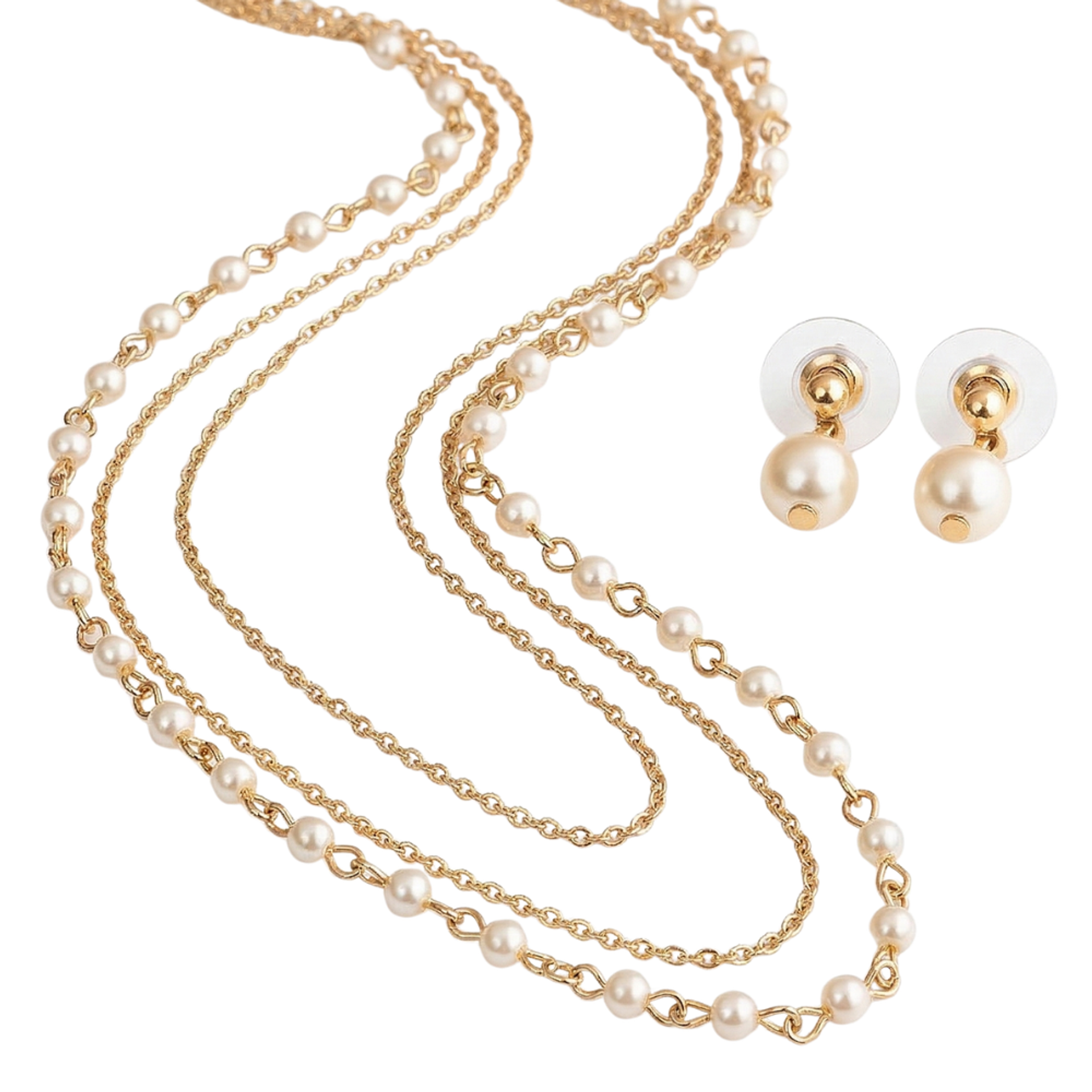 Set 3 en 1 Collar y Aretes Perla Eternas Diseño Dorado Versátil 3