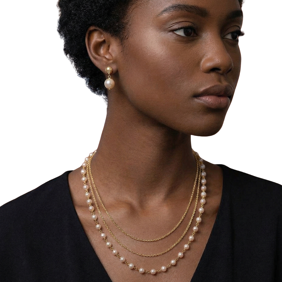 Set 3 en 1 Collar y Aretes Perla Eternas Diseño Dorado Versátil 6