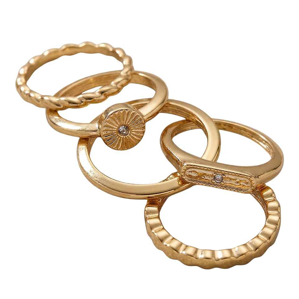 Set x5 Anillos Diseño Abstracto Style Color Dorados 4