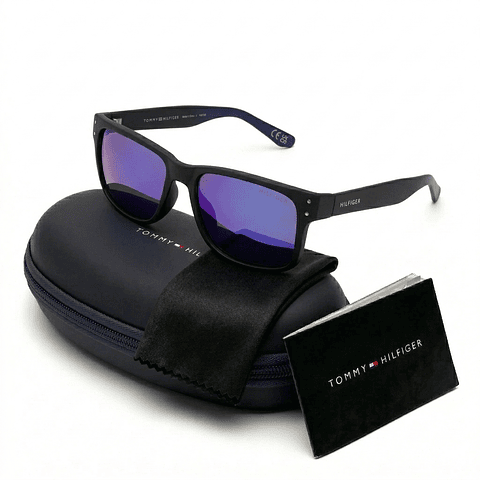 Gafas de Sol Tommy Hilfiger X62108 Outlook Negro Mate Lente Espejado Azul 56mm