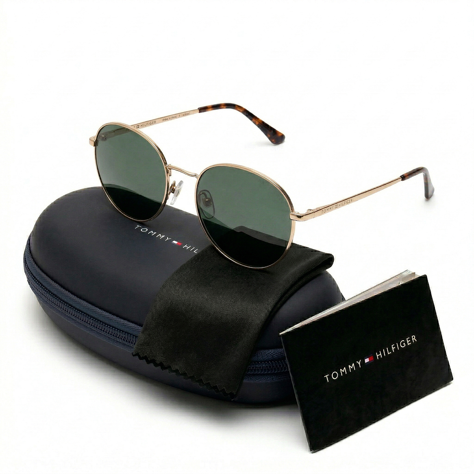 Gafas de Sol Tommy Hilfiger Polarizados X62206 Outlook Round Dorado Lentes Verdes 51mm 1