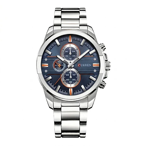 Reloj Analogo Curren KREB491903 8274 para Hombre en Acero Color Plateado y Azul