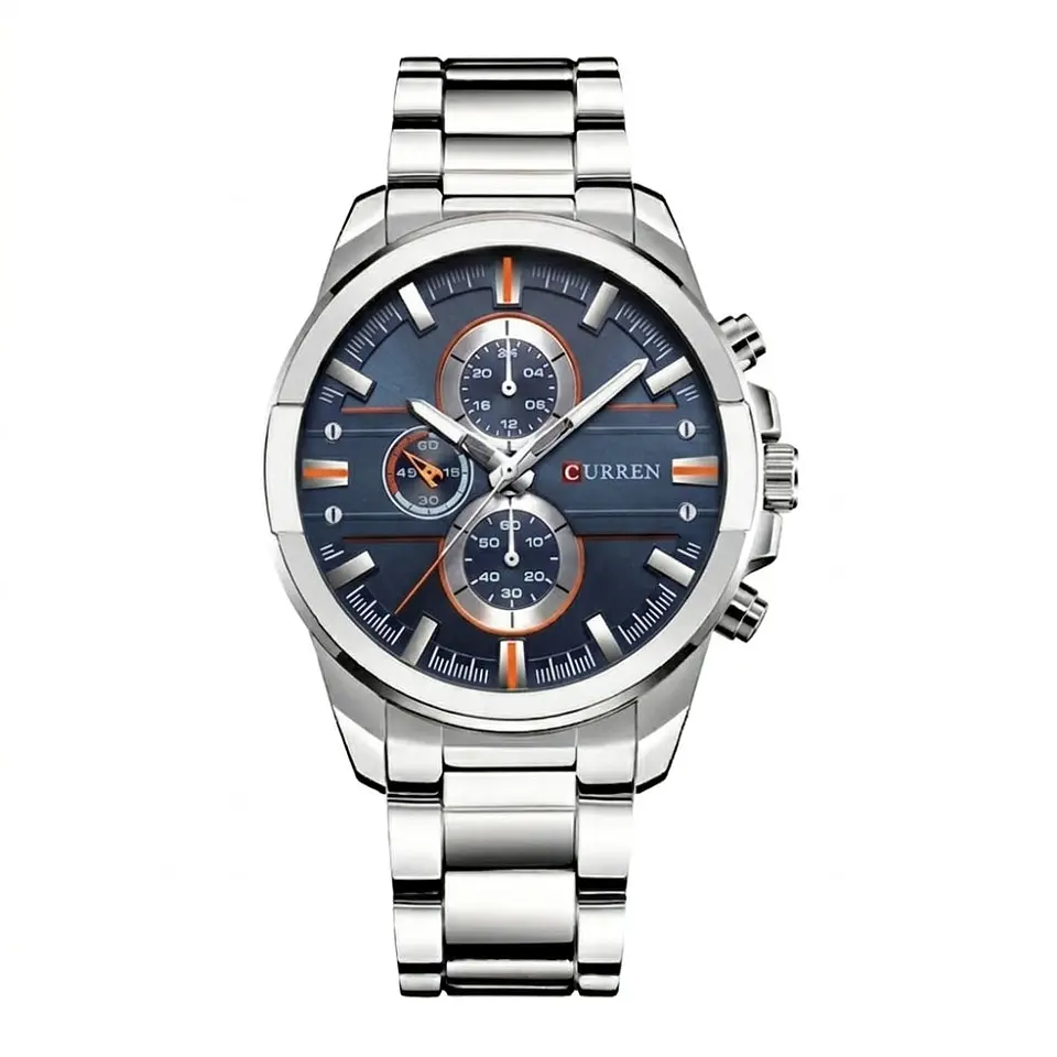 Reloj Analogo Curren KREB491903 8274 para Hombre en Acero Color Plateado y Azul 1