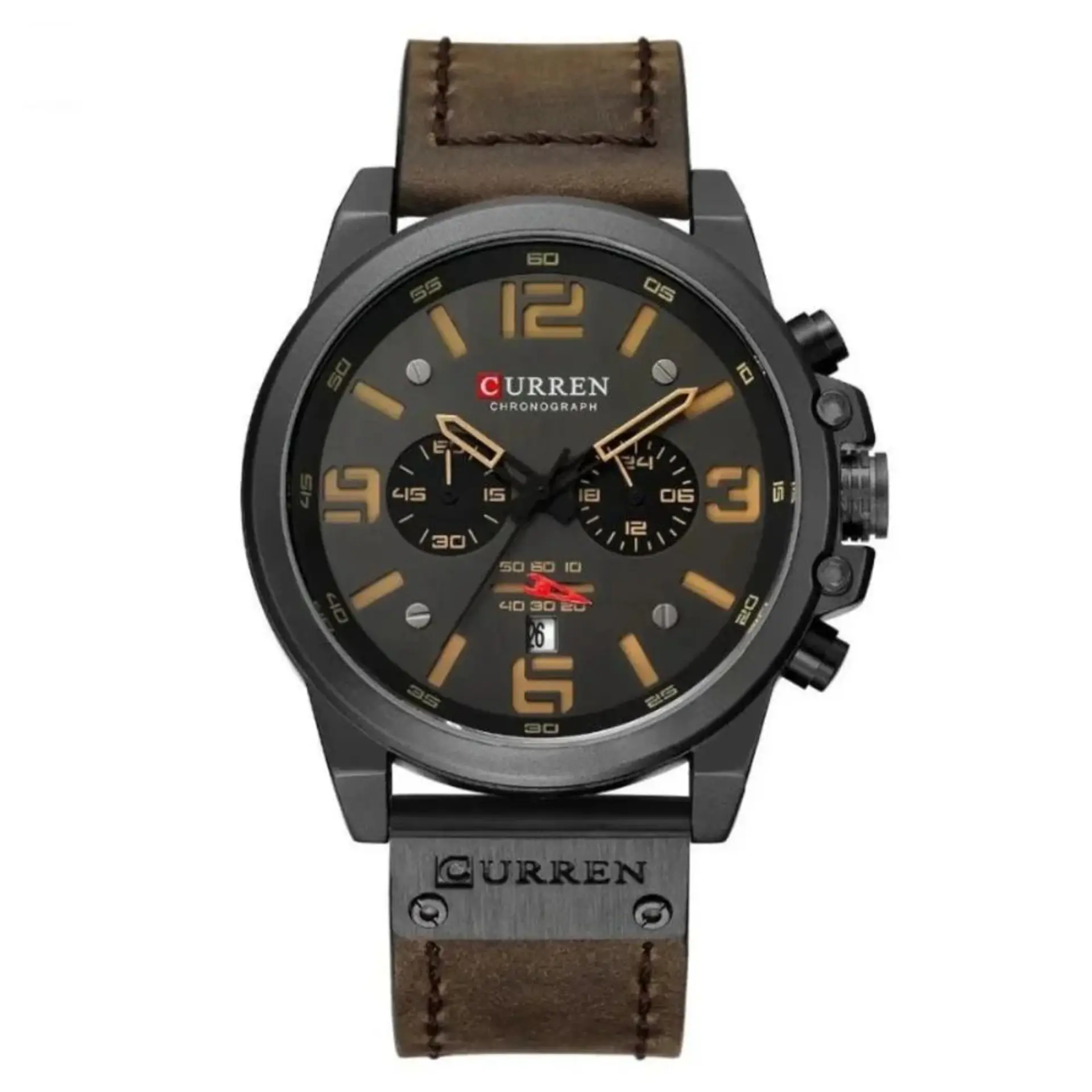 Reloj Analogo Curren KREC080102 para Hombre en Cuero Color Marrón - Negro 1