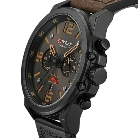 Reloj Analogo Curren KREC080102 para Hombre en Cuero Color Marrón - Negro