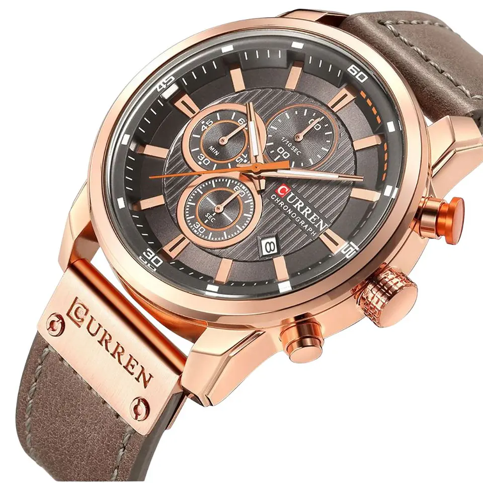 Reloj Analogo Curren KREB942001 para Hombre en Cuero Color Marrón - Dorado 3