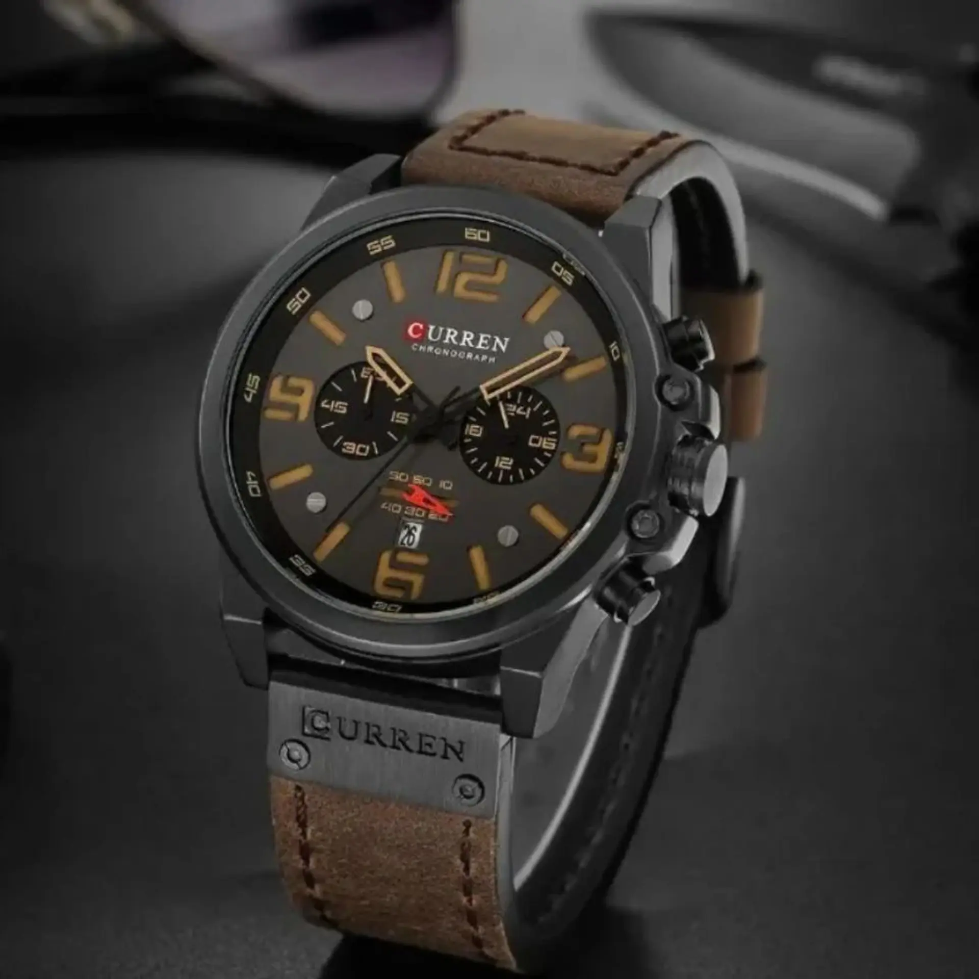 Reloj Analogo Curren KREC080102 para Hombre en Cuero Color Marrón - Negro 4