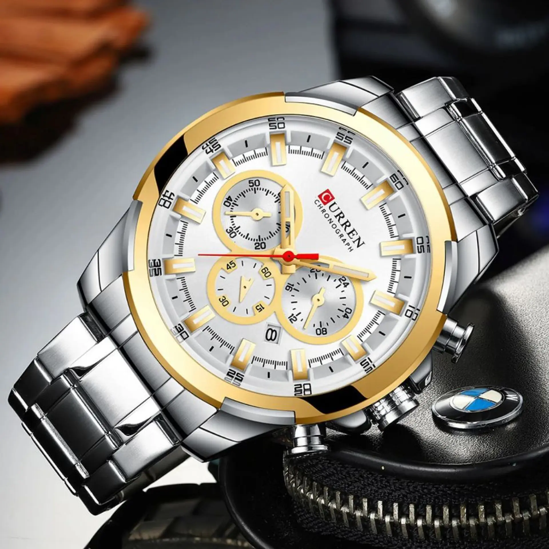 Reloj Analogo Curren KREC941902 para Hombre en Acero Color Plateado - Dorado 4